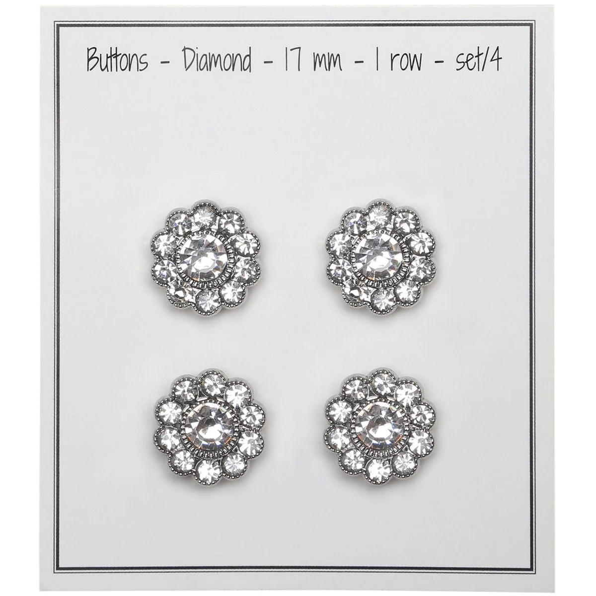 Bling Buttons - Large Stones - Silver - 4 pcs. - Image 2